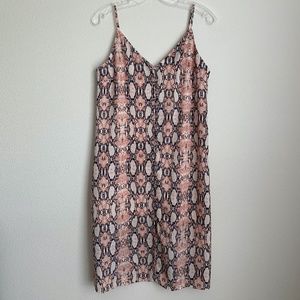 One Love Brand - Medium - Pink Snake Print Button Front Mini Dress